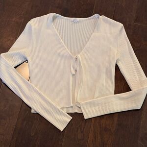 White Ribbed Long Sleeve Cardigan